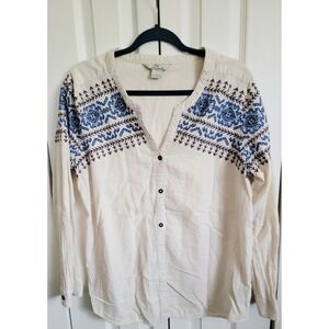 Bob Timberlake‎ Embroidered Women's Blouse Striped Button Down Long Sleeve Top L